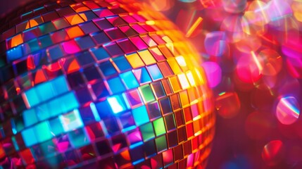 Disco Ball Against Dark Background With Glowing Neon Light