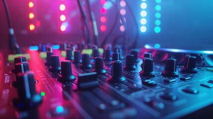 Dj mixer.  regulating music on dj console mixer in concert nightclub
