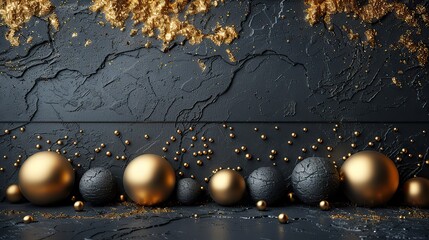 Naklejka premium A modern black and gold theme with blank space in the middle for celebratory text. - Event decoration background