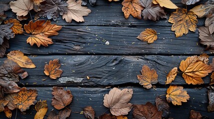 A rustic wooden background with autumn leaves and space for a message. - Event decoration background