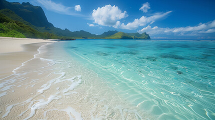 White sand beach, aukena island, gambier archipelago, french polynesia, south pacific, pacific 