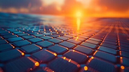 Obraz premium Macro shot of an energy facility's solar arrays, capturing the intricate design and sunlight absorption