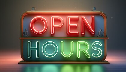 This is a retro-style neon sign that says "Open 24 Hours" in bright red and green. It's illuminated, which ad