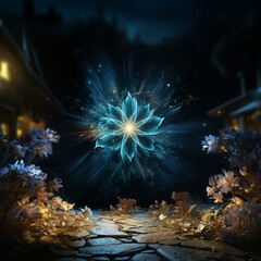 Explosion of blue energy flower