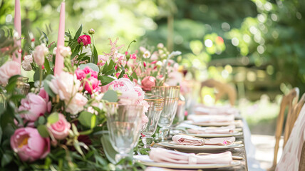 Wedding decoration with peonies, floral decor and event celebration, peony flowers and wedding ceremony in the garden, English country style