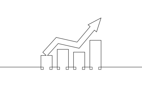 recommend clip art: Continuous line drawing of growing graph. Illustration vector of bar chart. single line art of  increasing arrow up business growth. object one line of sign symbol
