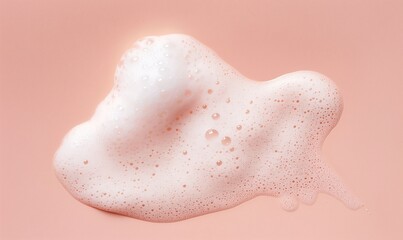 a soapy pink and white sponge with bubbles on a pink background