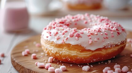 Mouth-watering donut with icing, captured up close with a blurred background, leaving room for promotional text