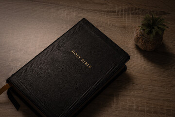 Holy Bible in black leather cover