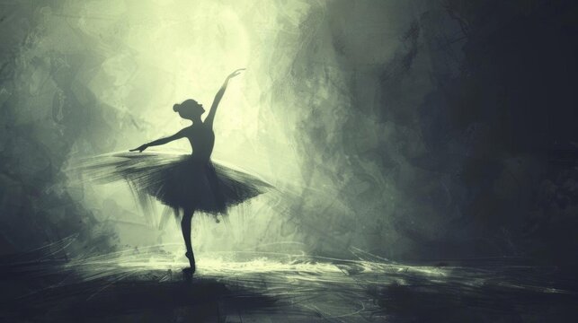 Silhouette of a ballet dancer in a dark and dreamy setting, gracefully posing with an elegant background.