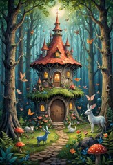 Fototapeta premium Enchanted Treehouse in the Forest