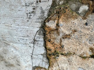 a photography of a close up of a wall with a crack in it.