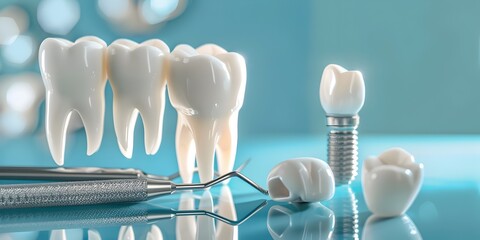 Luminous Dental Implants and Tools Showcased on Calming Blue Surface