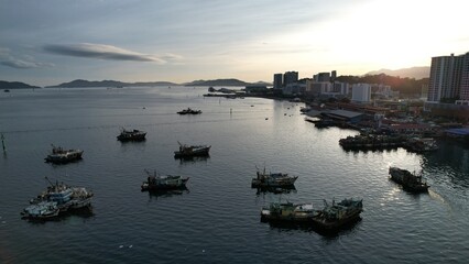 Kota Kinabalu, Malaysia – May 30 2024: The Waterfront Area of Kota Kinabalu City Centre