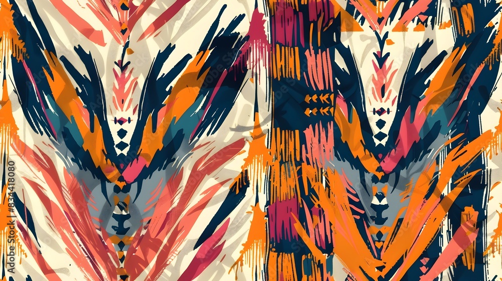 Poster vibrant geometric abstract composition with dynamic brushstrokes and textured layers