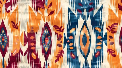 Vibrant Abstract Geometric Tribal Ikat Pattern Artwork for Decor and Design