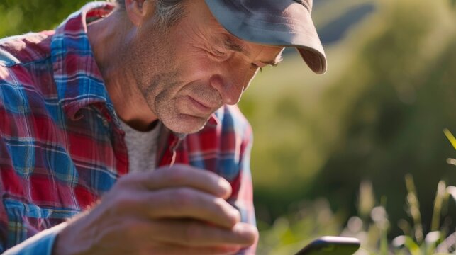 A farmer receives alerts on his phone from a smart weather system warning of potential frost or heat stress on his crops.