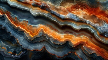 Obraz premium An abstract scene of sedimentary rock layers, showcasing stratified colors and intricate patterns, rich earthy hues, dynamic and detailed textures formed over centuries, high contrast.