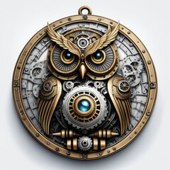 Fototapeta premium Steampunk cyborg owl pendant Vintage metal bird