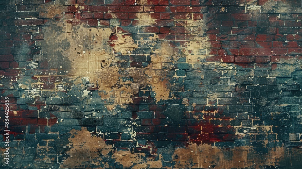 Poster background with a weathered brick wall in an abstract and grungy style