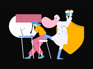 Medical characters fighting the epidemic flat vector concept operation hand drawn illustration
