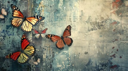 Butterflies on a vintage inspired grungy backdrop