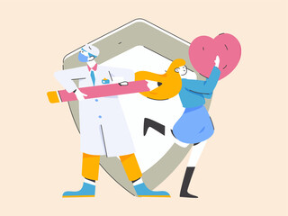 Medical characters fighting the epidemic flat vector concept operation hand drawn illustration
