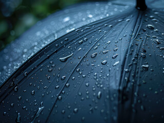 Close up shot of raindrops umbrella at heavy rainy day, Weather protection
