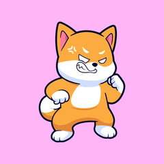 Obraz premium Cute angry shiba inu dog cartoon vector icon illustration. Flat style animal cartoon logo mascot