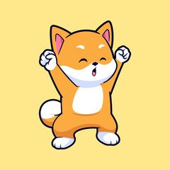Cute happy shiba inu dog cartoon vector icon illustration. Flat style animal cartoon logo mascot