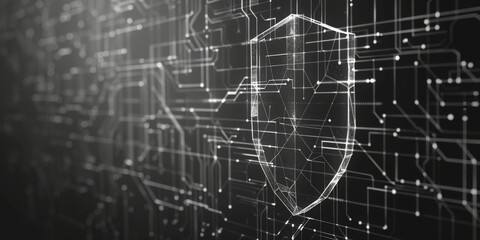 Obraz premium Wireframe of Cybersecurity Shield Data Protection and Privacy. Concept Cybersecurity, Data Protection