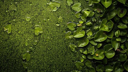 Background of Green Duckweed on Water