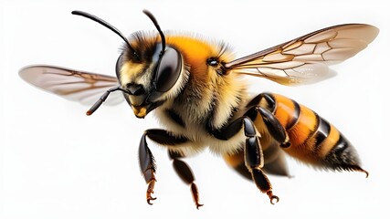 a stunning bee is flying, isolated on transparent background, macro, incredible pollinator