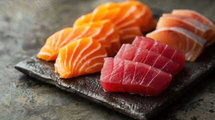Sliced raw salmon and tuna fish
