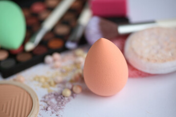 Professional makeup set decorative cosmetics close up
