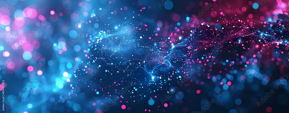 Poster dynamic flow of neon lights creating an abstract digital landscape