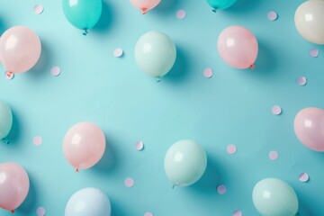 balloons in pastel background, birthday party decoration