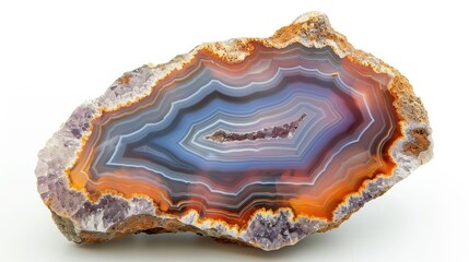 Agate Stone Cut Against White Background