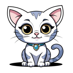 Fototapeta premium A little cat in cartoon style. Cute cat isolated on white background. Watercolor drawing, hand-drawn cat in watercolor. illustration.