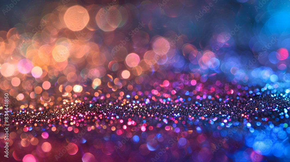 Poster a colorful, blurry background with many small, colorful dots. the dots are scattered throughout the 