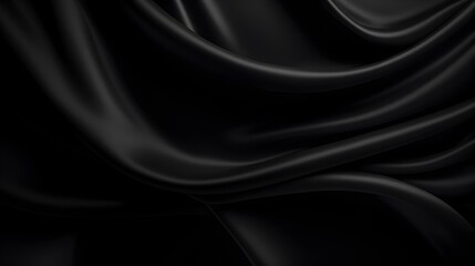 Dramatic Black Luxury Fabric Background with Smooth Flowing Texture and Copy Space