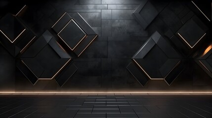 Dramatic Dark 3D Room with Geometric Wall Lighting Design