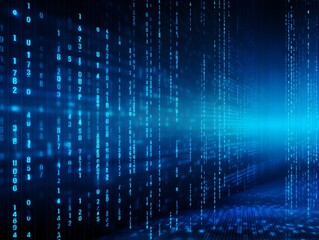 Elegant Blue Coding Background with Flowing Binary Data Stream and Digital Matrix