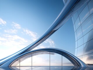Obraz premium Futuristic Curved Glass Skyscraper Reaching for the Sky
