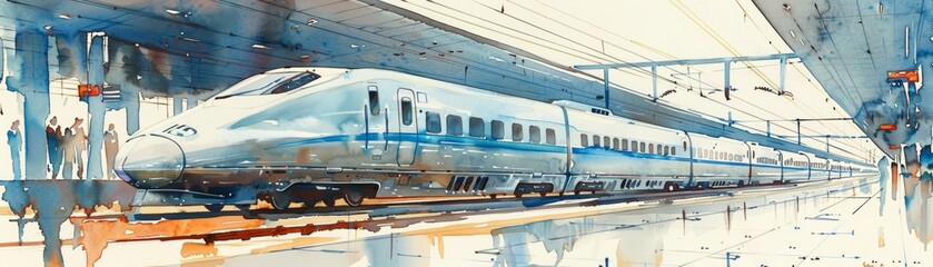 Fototapeta premium A high-speed train under a train shed.