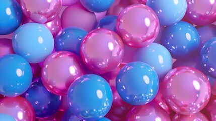 Mesmerizing Metallic Balls Sliding in a 3D Looping Animation with Pink and Blue Hues