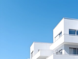 Minimalistic White Modern Architecture Facades Against Clear Blue Sky Background