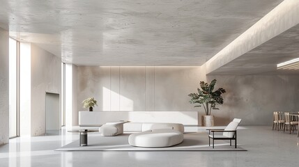 Ultra realistic minimal interior design modern style - high flatten ceiling with no moulds. copy space for text.