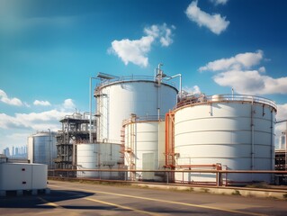 Obraz premium Vast Oil and Gas Refinery Facility with Storage Tanks and Infrastructure for Petrochemical Production and Energy Demand