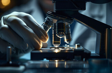 Scientist working with a microscope in a modern laboratory for advanced scientific research and technology